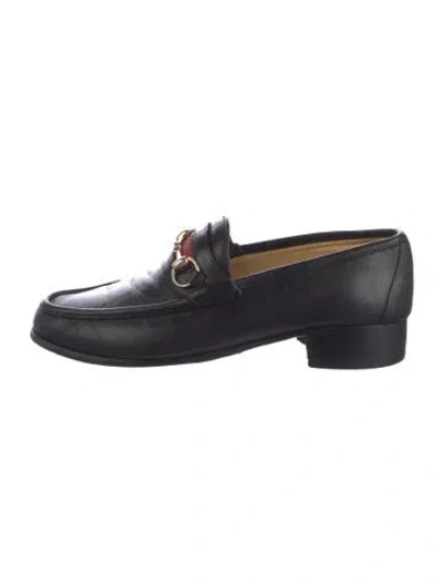 Pre-owned Gucci Web Accent Leather Loafers In Black