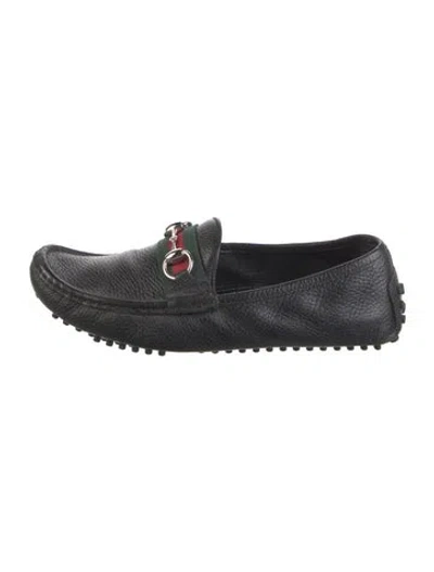 Pre-owned Gucci Web Accent Leather Loafers In Black