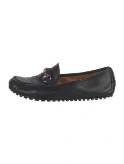 Pre-owned Gucci Web Accent Leather Loafers In Black