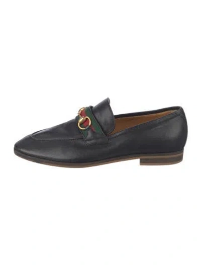 Pre-owned Gucci Web Accent Leather Loafers In Black