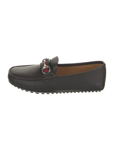 Pre-owned Gucci Web Accent Leather Loafers In Black