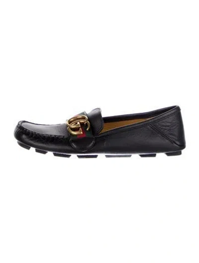 Pre-owned Gucci Web Accent Leather Loafers In Black