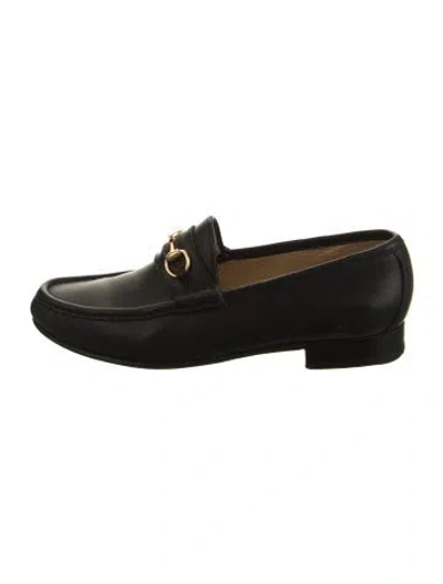 Pre-owned Gucci Web Accent Leather Loafers In Black