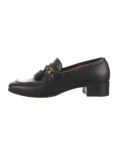 Pre-owned Gucci Web Accent Leather Loafers In Black