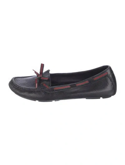 Pre-owned Gucci Web Accent Leather Loafers In Black