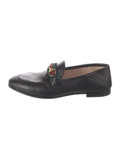 Pre-owned Gucci Web Accent Leather Loafers In Black
