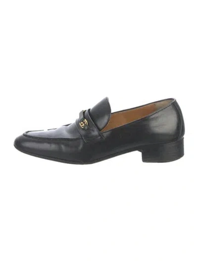 Pre-owned Gucci Web Accent Leather Loafers In Blue
