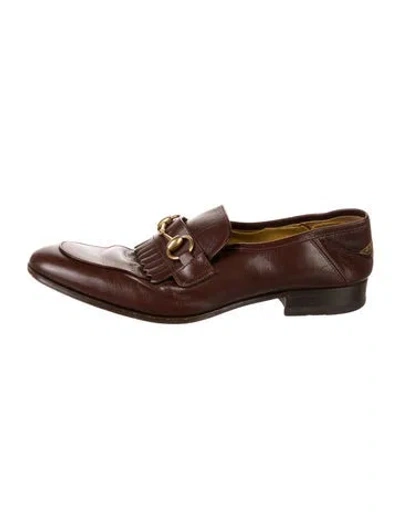 Pre-owned Gucci Web Accent Leather Loafers In Brown