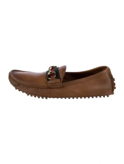 Pre-owned Gucci Web Accent Leather Loafers In Brown