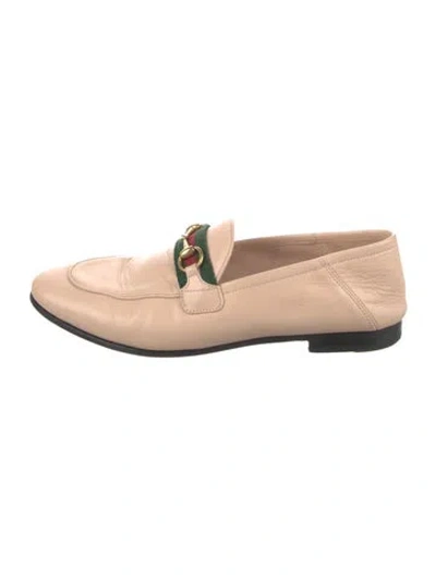 Pre-owned Gucci Web Accent Leather Loafers In Neutral