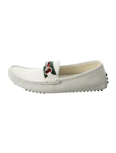 Pre-owned Gucci Web Accent Leather Loafers In Silver
