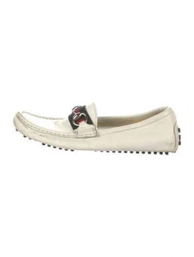 Pre-owned Gucci Web Accent Leather Loafers In White