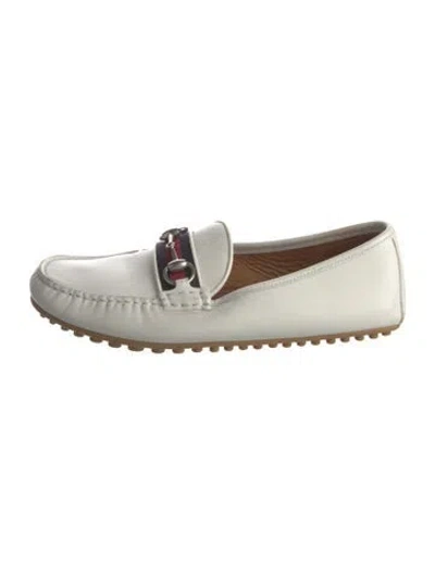 Pre-owned Gucci Web Accent Leather Loafers In White