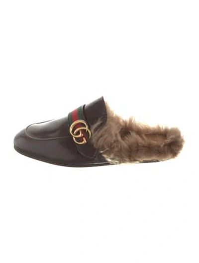 Pre-owned Gucci Web Accent Leather Mules In Black