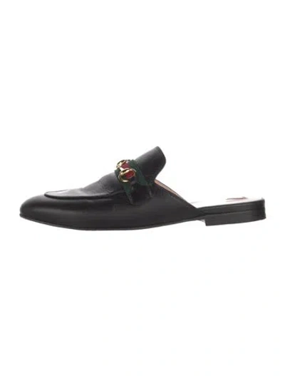 Pre-owned Gucci Web Accent Leather Mules In Black