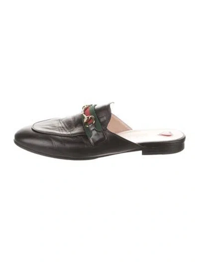 Pre-owned Gucci Web Accent Leather Mules In Black