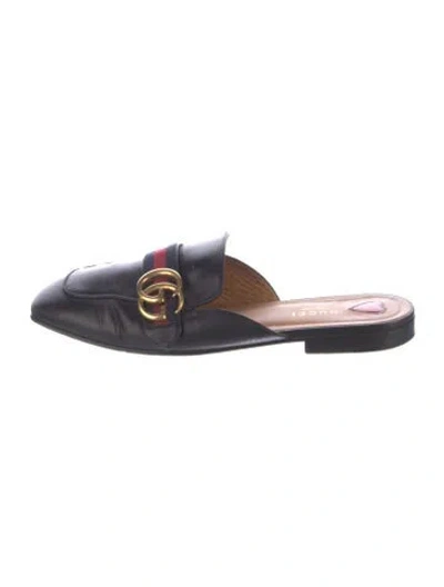 Pre-owned Gucci Web Accent Leather Mules In Black