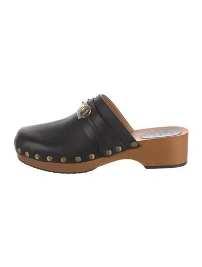 Pre-owned Gucci Web Accent Leather Mules In Black