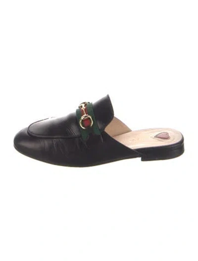 Pre-owned Gucci Web Accent Leather Mules In Black