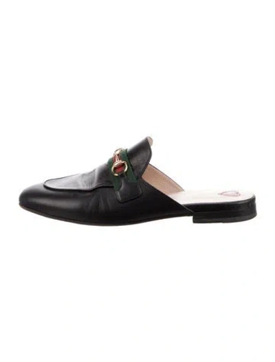 Pre-owned Gucci Web Accent Leather Mules In Black