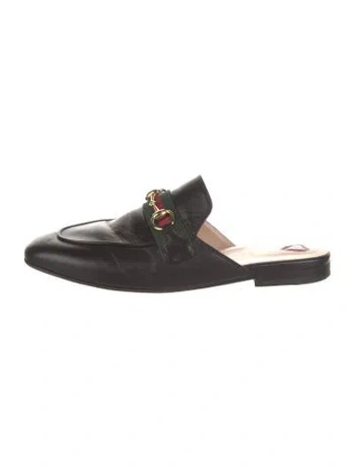 Pre-owned Gucci Web Accent Leather Mules In Black