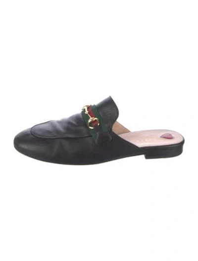 Pre-owned Gucci Web Accent Leather Mules In Black