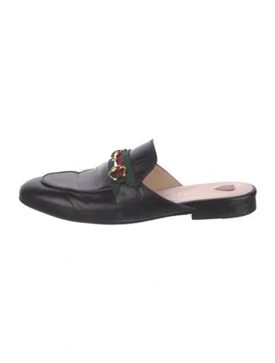 Pre-owned Gucci Web Accent Leather Mules In Black