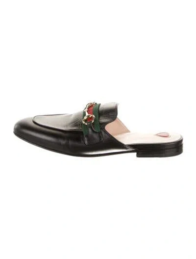 Pre-owned Gucci Web Accent Leather Mules In Black
