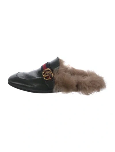 Pre-owned Gucci Web Accent Leather Mules In Black