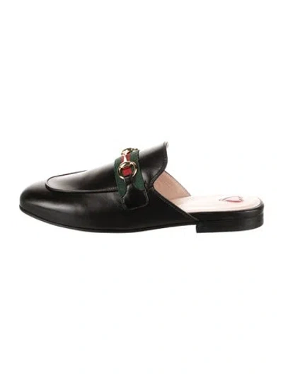 Pre-owned Gucci Web Accent Leather Mules In Black