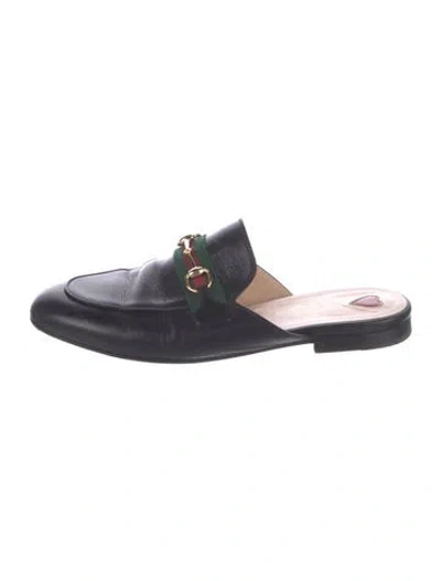 Pre-owned Gucci Web Accent Leather Mules In Black