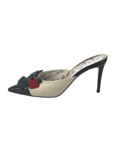 Pre-owned Gucci Web Accent Leather Mules In Black/neutrals