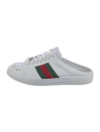 Pre-owned Gucci Web Accent Leather Mules In White