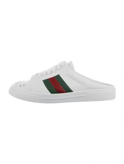 Pre-owned Gucci Web Accent Leather Mules In White