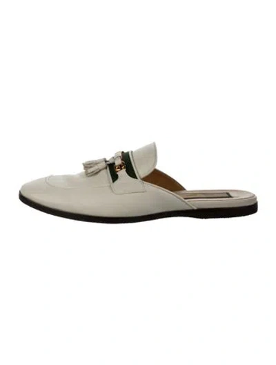 Pre-owned Gucci Web Accent Leather Mules In White