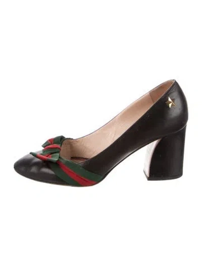Pre-owned Gucci Web Accent Leather Pumps In Black