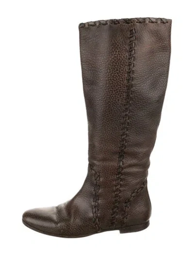 Pre-owned Gucci Web Accent Leather Riding Boots In Brown