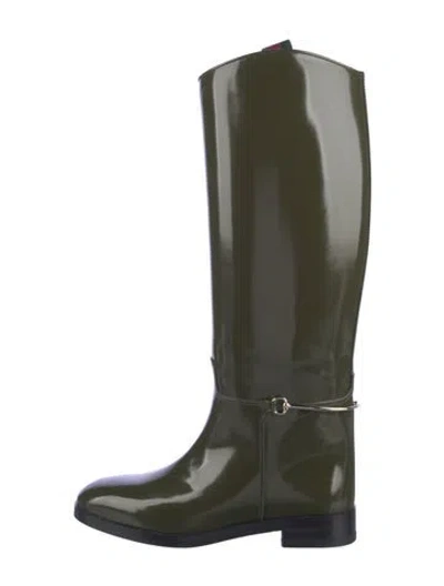 Pre-owned Gucci Web Accent Leather Riding Boots In Green