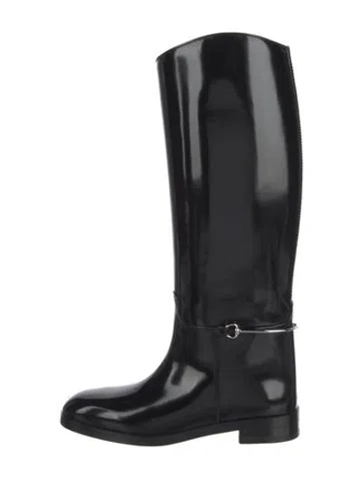 Pre-owned Gucci Web Accent Leather Riding Boots W/ Tags In Black