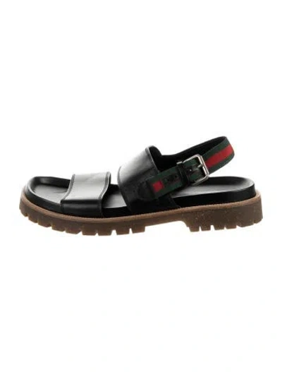 Pre-owned Gucci Web Accent Leather Sandals In Black