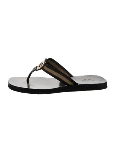 Pre-owned Gucci Web Accent Leather Slides In Black