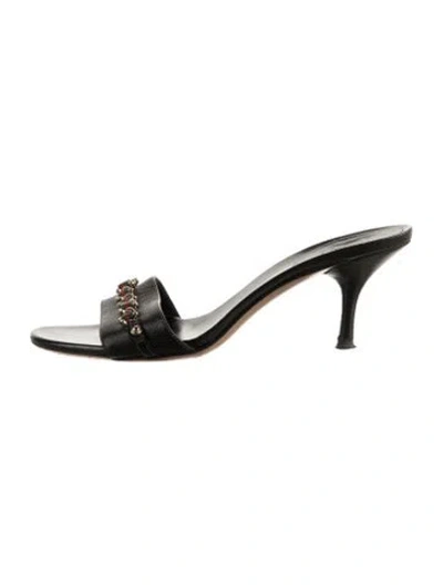 Pre-owned Gucci Web Accent Leather Slides In Black