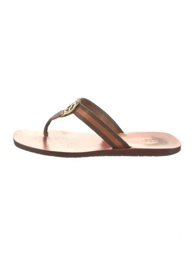 Pre-owned Gucci Web Accent Leather Slides In Brown