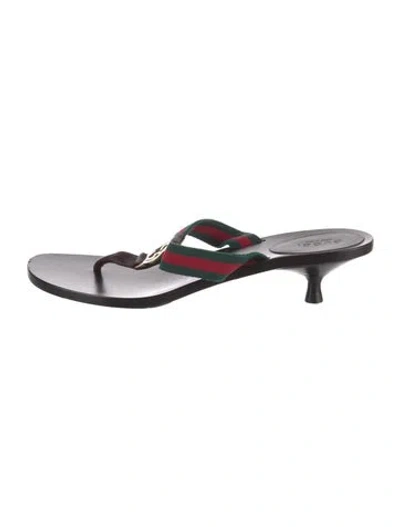 Pre-owned Gucci Web Accent Leather Slides In Brown
