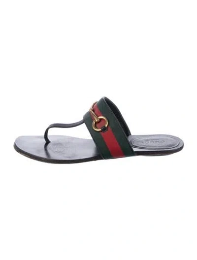 Pre-owned Gucci Web Accent Leather Slides In Brown