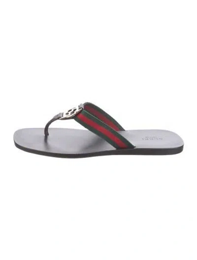 Pre-owned Gucci Web Accent Leather Slides In Green