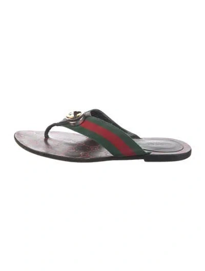 Pre-owned Gucci Web Accent Leather Slides In Green