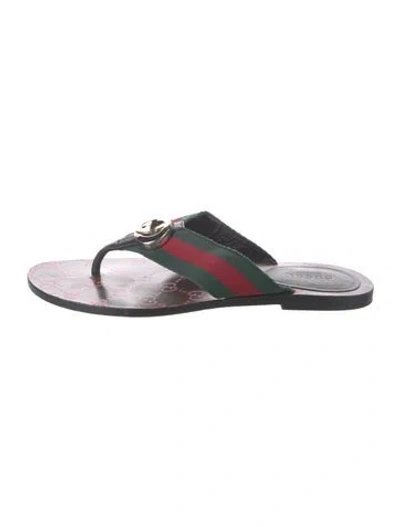 Pre-owned Gucci Web Accent Leather Slides In Green