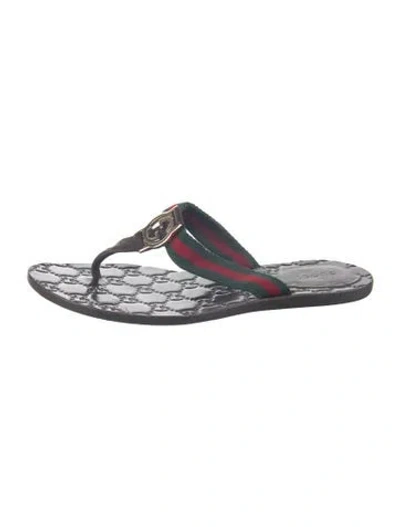 Pre-owned Gucci Web Accent Leather Slides In Multi