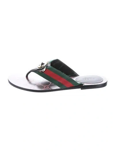 Pre-owned Gucci Web Accent Leather Slides In Multi